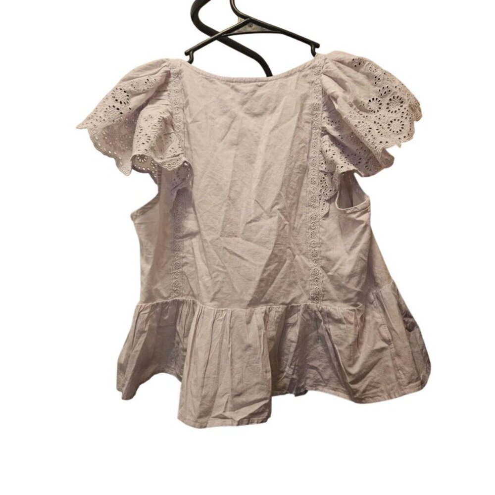 American Eagle Outfitters White Eyelet Flutter-Sleeve Peplum Blouse 100% Cotton - Picture 6 of 6